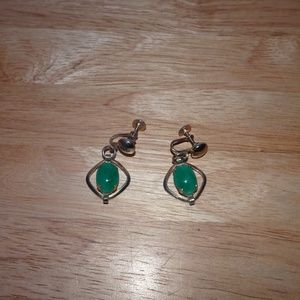 Vtg. Alice Green Cabochon Screw Back Earrings